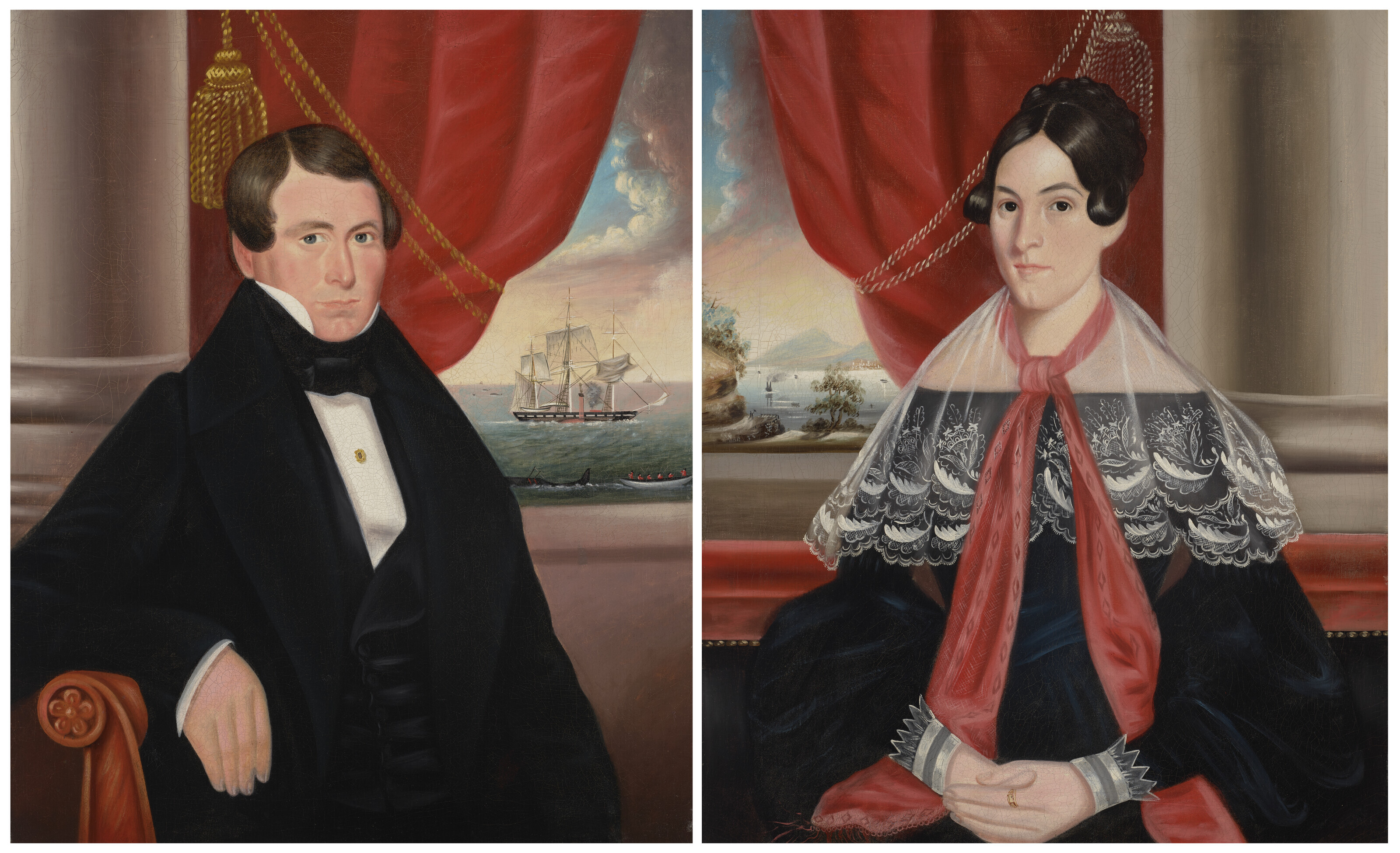 Appraisal: ISAAC SHEFFIELD - A PAIR OF PORTRAITS OF CAPTIAN JOHN