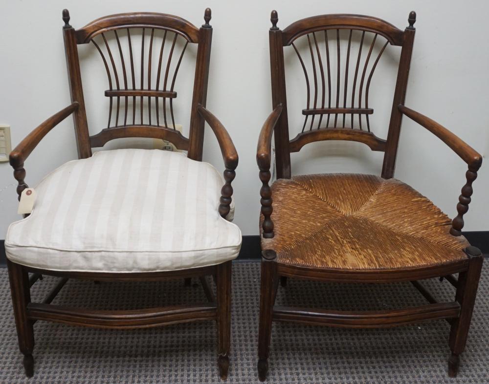 Appraisal: Pair of French Provincial Turned Beachwood and Rush Seat Arm