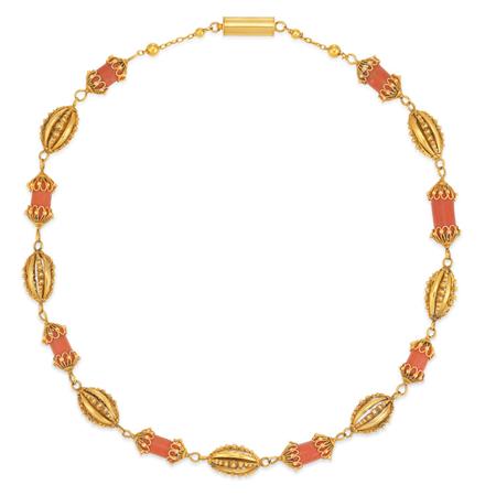 Appraisal: Antique Gold and Coral Bead Necklace Estimate -