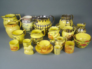 Appraisal: Collection of th century yellow ground earthenwares to include a