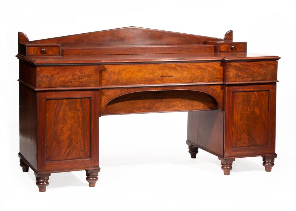 Appraisal: William IV Mahogany Sideboard mid- th c pedimented superstructure with