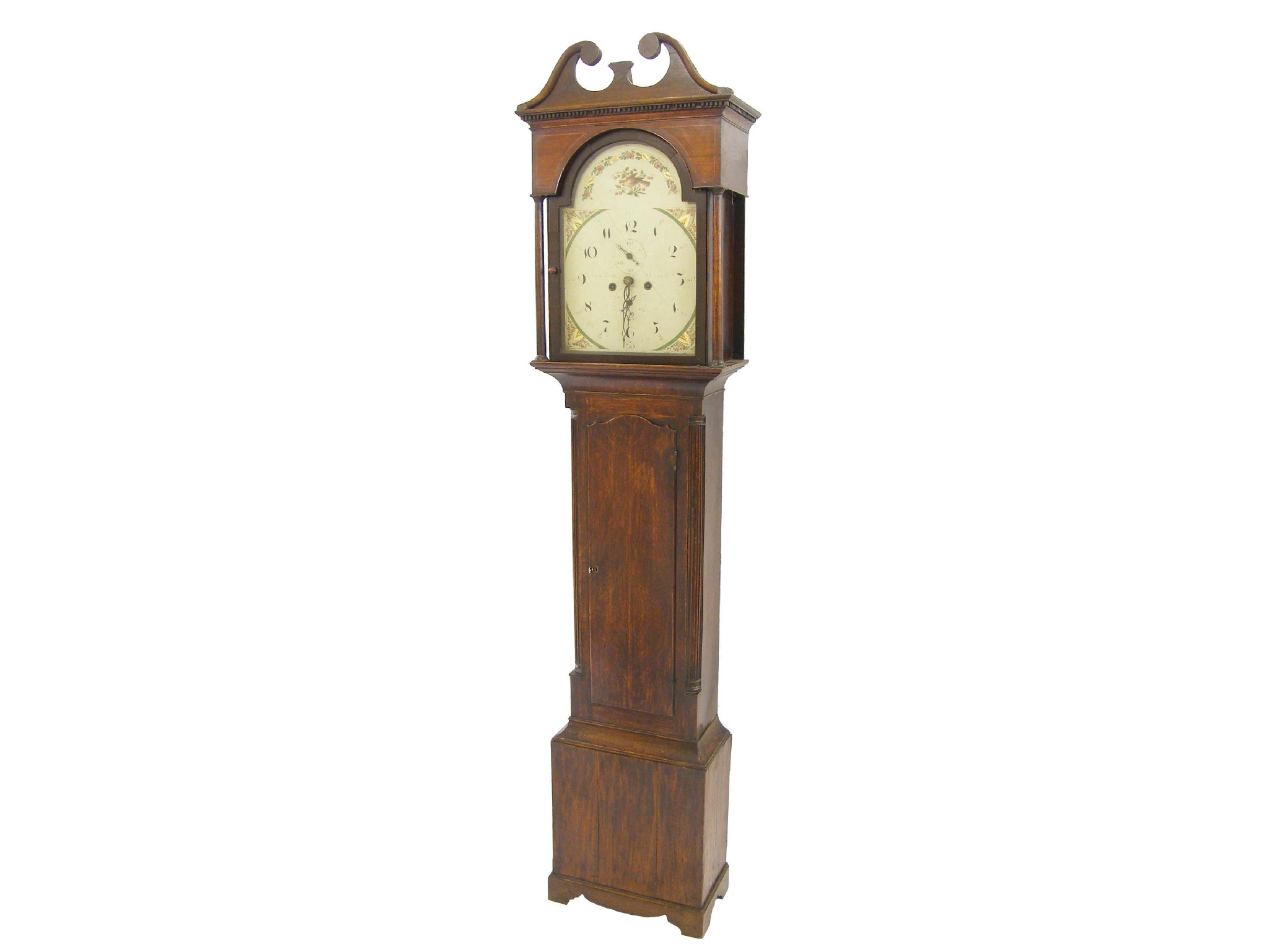 Appraisal: Mahogany and stained wooden eight day longcase clock the painted