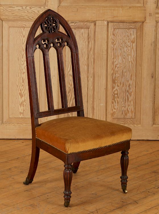 Appraisal: GOTHIC TH CENT MAHOGANY CHAIR CATHEDRAL BACK A Gothic nineteenth