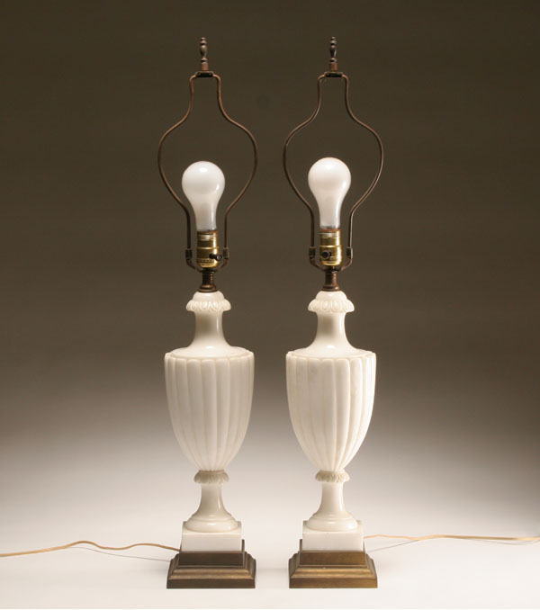 Appraisal: Pair classical style alabaster table lamps of reeded urn form