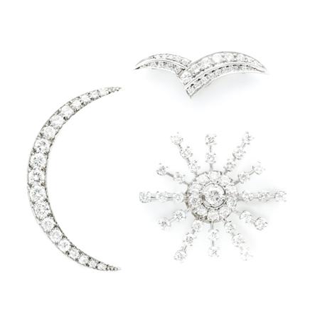 Appraisal: Three Diamond Brooches Estimate -