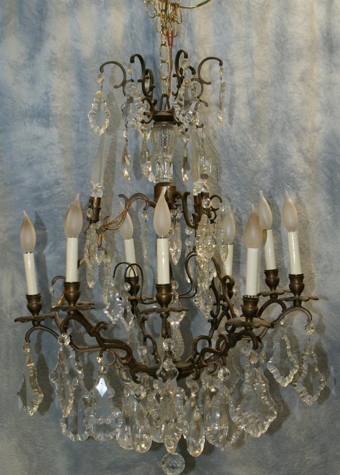 Appraisal: arm brass crystal and wire chandelier d h Estimate -