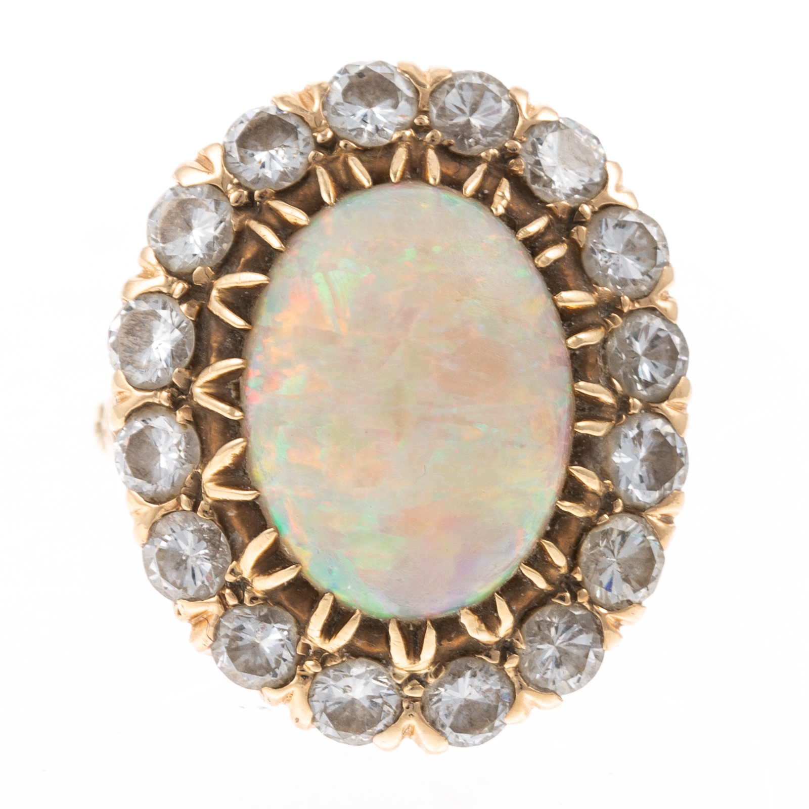 Appraisal: A LARGE OPAL DIAMOND COCKTAIL RING IN K K yellow