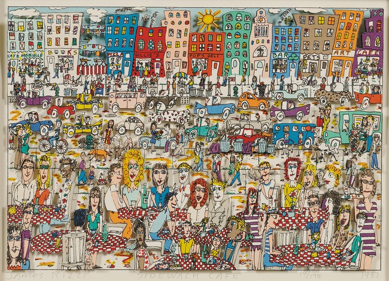 Appraisal: James Rizzi American b Sidewalk Cafe edition of Signed titled