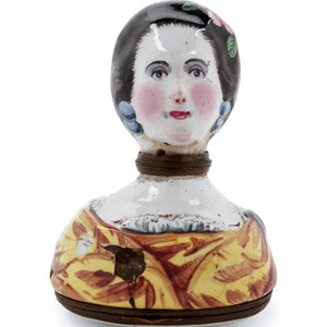 Appraisal: An Enameled Metal Figural Pill Box Height x width x