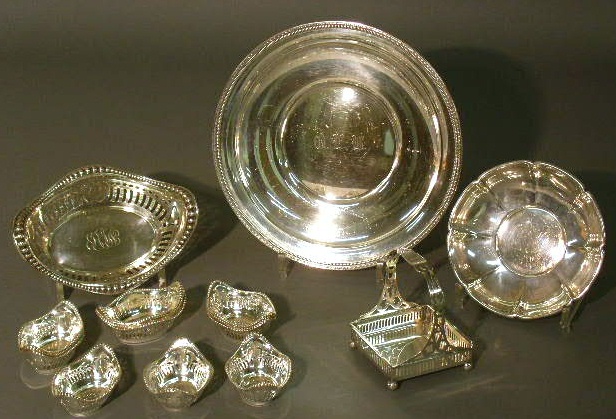 Appraisal: Bag lot of sterling silver table articles to include master