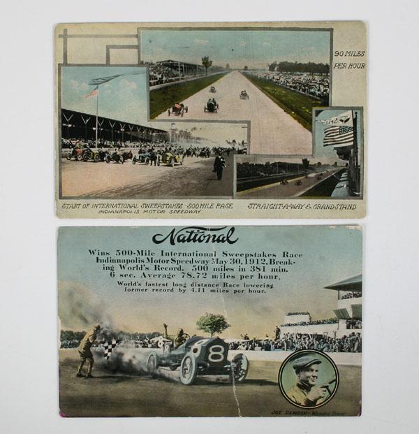 Appraisal: Two vintage Indianapolis Motor Speedway Race postcards one featuring winner