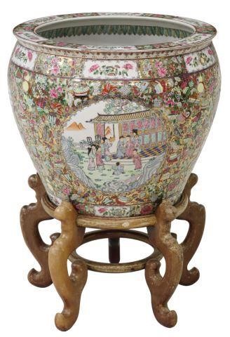 Appraisal: Chinese rose medallion enameled porcelain fishbowl planter glazed ground finely