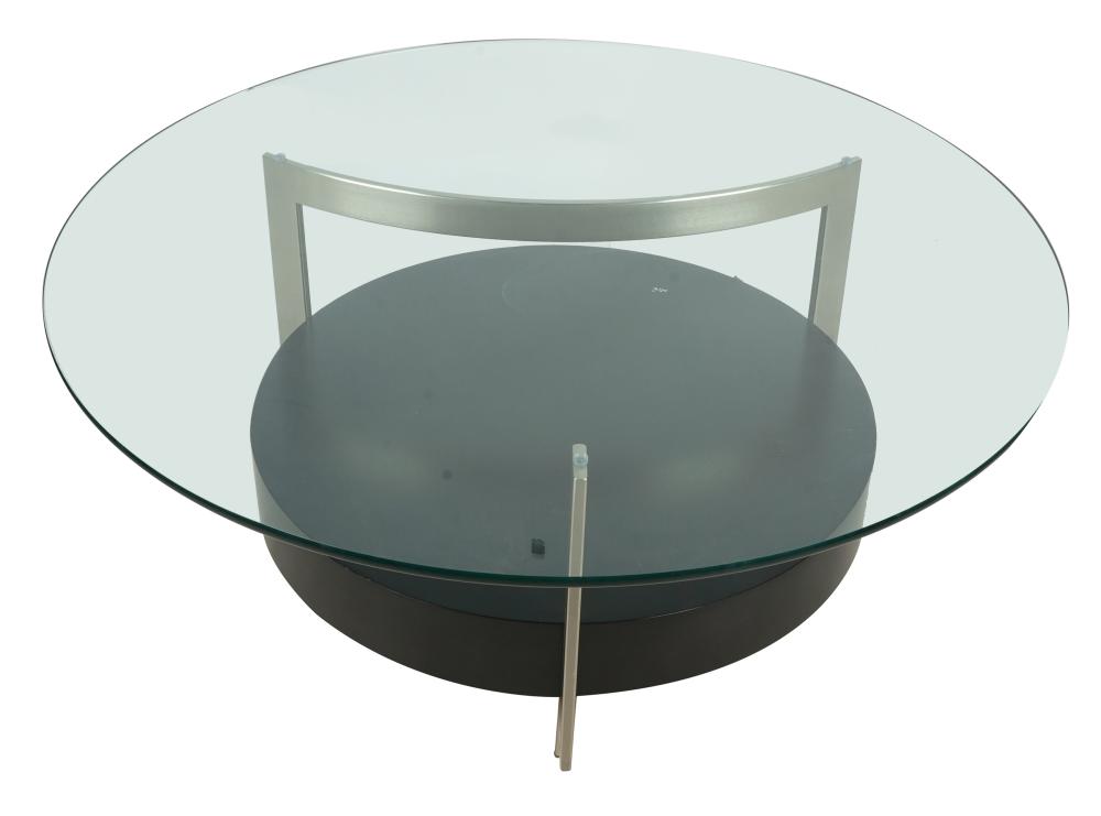 Appraisal: CONTEMPORARY GLASS METAL WOOD COFFEE TABLEProvenance RLM Montecito Collection inches