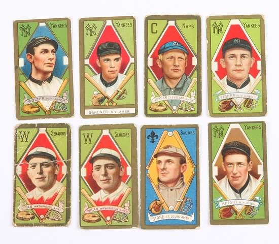 Appraisal: Grouping of eight T- baseball cards Cards include Harry Wolter