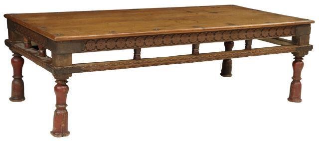 Appraisal: Teak Takhat coffee table India the top with metal floral