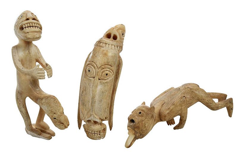 Appraisal: Three Greenland Inuit Walrus Ivory Tupilaks th century three transformation