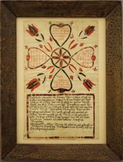 Appraisal: Pennsylvania Fraktur An early th century Pennsylvania marriage fraktur Watercolor