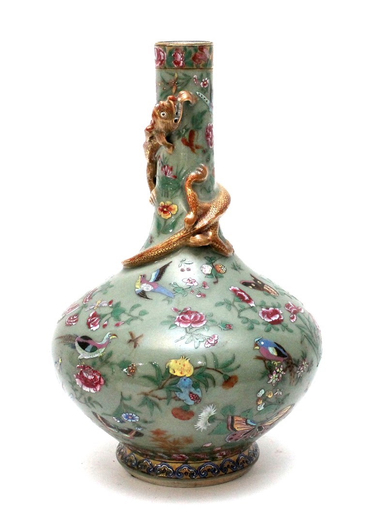 Appraisal: A Chinese celadon ground bottle vase th century painted in