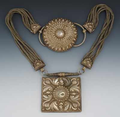 Appraisal: A Turkish Silver Metal Ornamental Necklace With a low silver