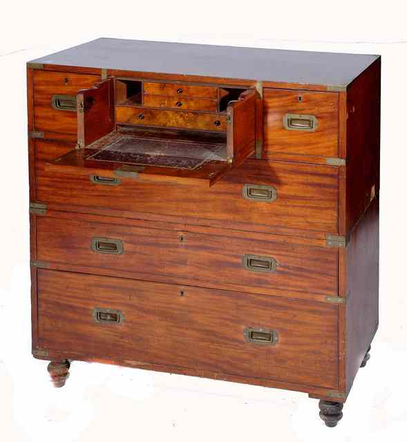 Appraisal: A TH CENTURY MAHOGANY AND BRASS BOUND MILITARY CHEST IN