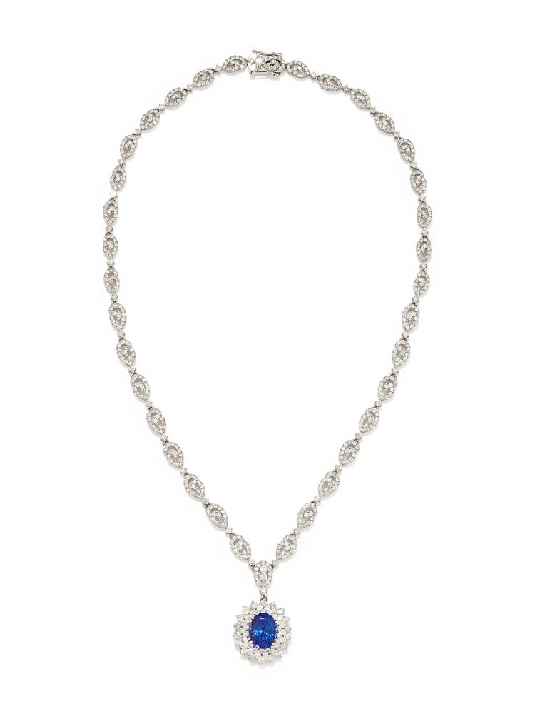 Appraisal: TANZANITE AND DIAMOND NECKLACE TANZANITE AND DIAMOND NECKLACE Containing one