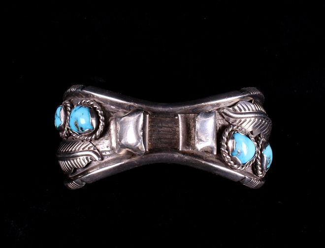 Appraisal: Navajo Silver Turquoise Cuff Watchband For your considerations is this