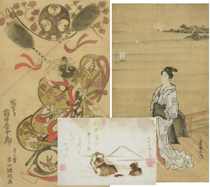 Appraisal: Three Oriental Pictures A lot of three works on paper