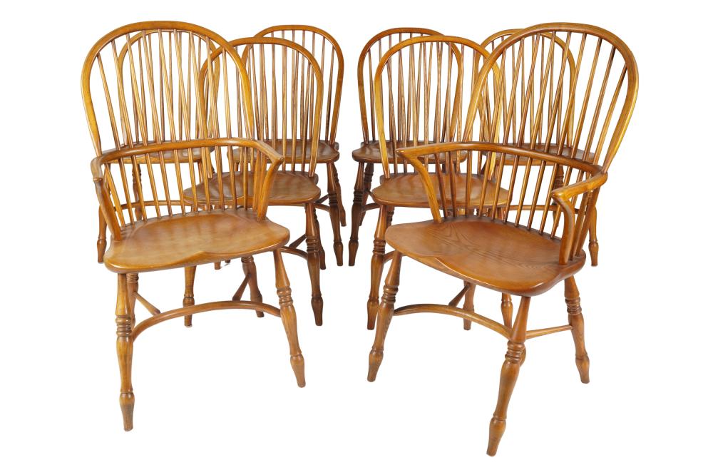 Appraisal: EIGHT OAK WINDSOR STYLE DINING CHAIRS th century comprising two