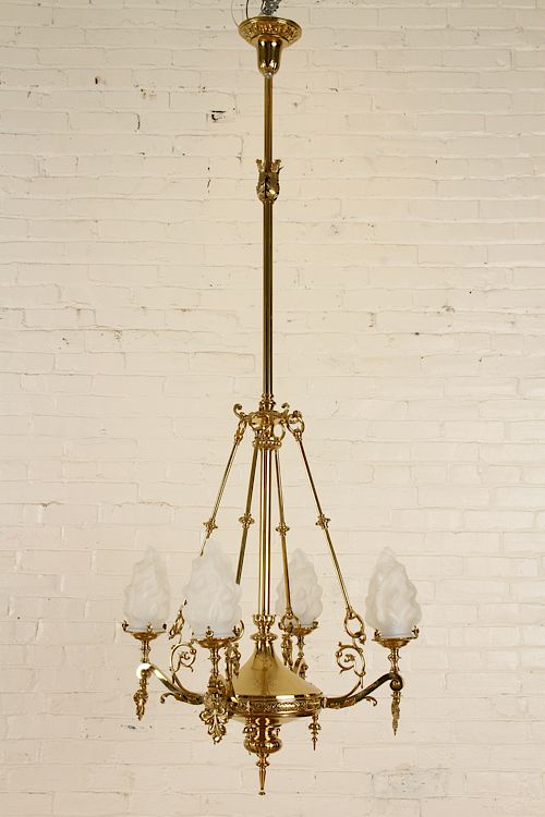 Appraisal: TH CENT FOUR ARM BRASS CHANDELIER A four arm nineteenth