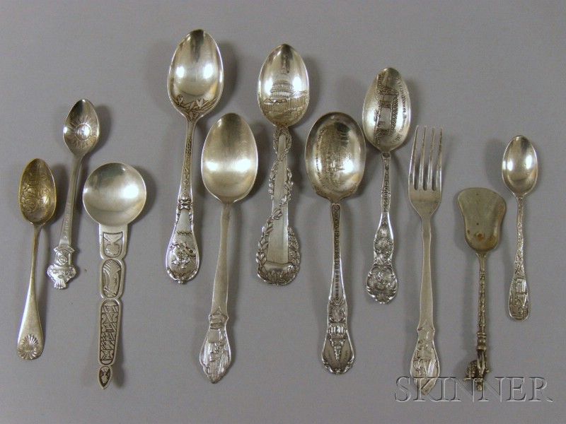 Appraisal: Group of Sterling and Silver Plated Flatware mostly souvenir spoons