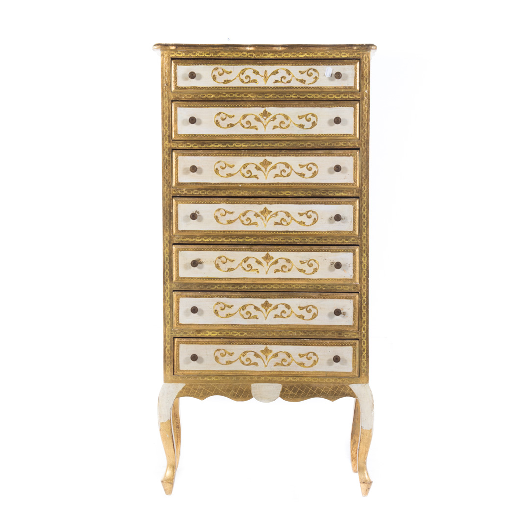 Appraisal: Louis XV style painted parcel giltwood semanier in H in