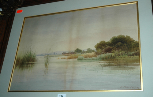 Appraisal: B FOWLER ESTURY SCENE WATERCOLOUR