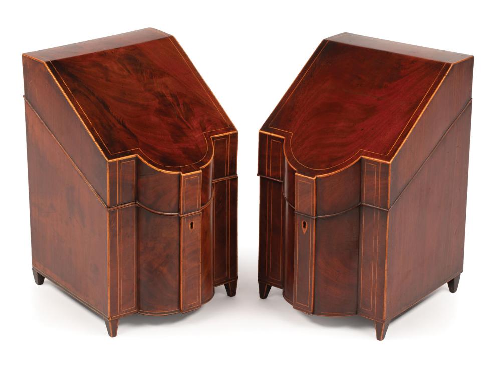 Appraisal: Pair of George III Inlaid Mahogany Cutlery Boxes th c