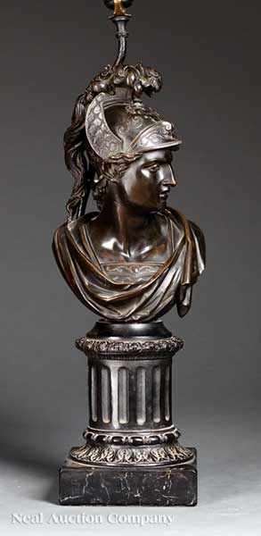 Appraisal: An Antique Continental Patinated Bronze Bust of Minerva on fluted