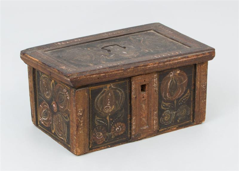 Appraisal: Small Painted Wood Casket Possibly Swiss With two hidden drawers