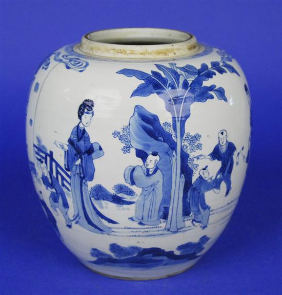 Appraisal: CHINESE BLUE AND WHITE FIGURAL DECORATED GINGER JAR Kangxi Period