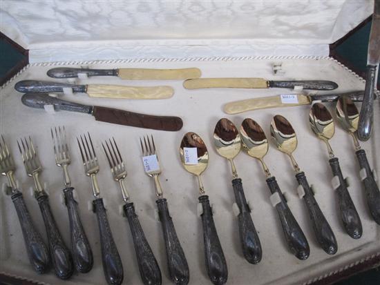 Appraisal: A CASED CONTINENTAL SILVER AND VERMEIL FLATWARE SET Service for