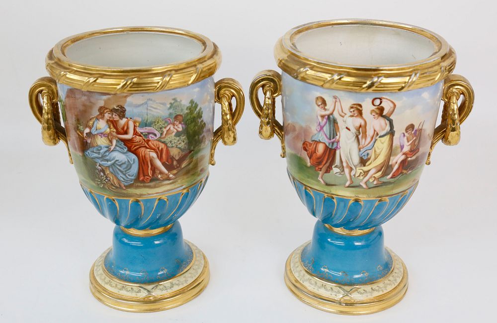 Appraisal: Pair of Continental Classical Hand Decorated Urns th century Pair