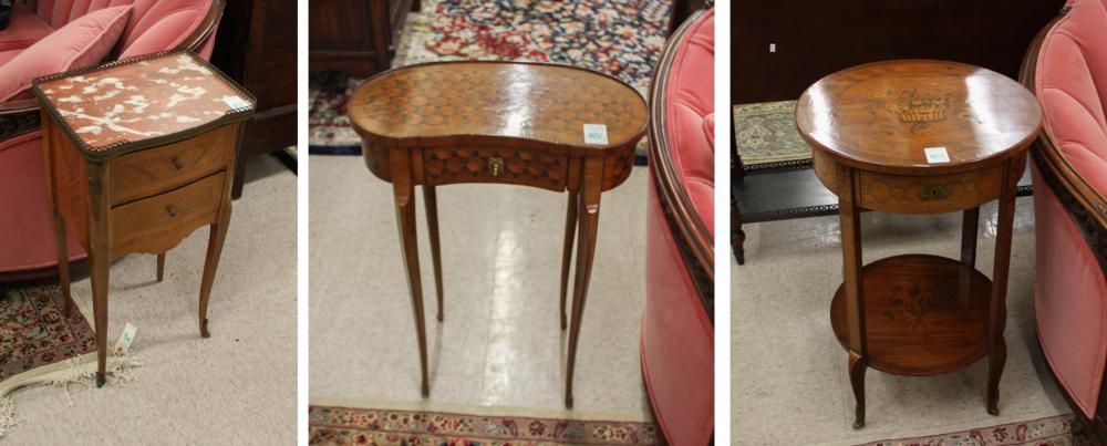 Appraisal: THREE SMALL ARTICLES OF FRENCH INLAID FURNITURE Louis XV XVI