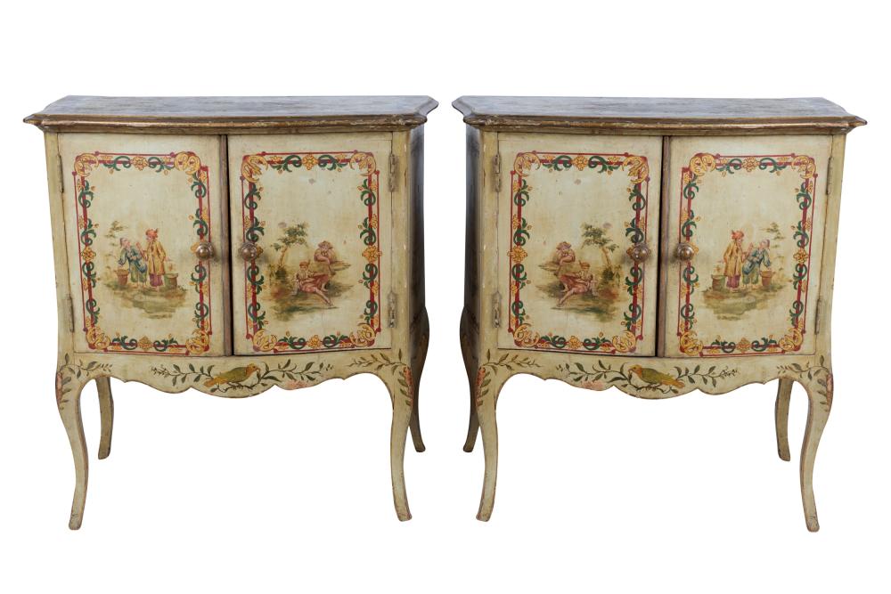 Appraisal: PAIR OF CHINOISERIE PAINTED WOOD SIDE CABINETSeach with two hinged