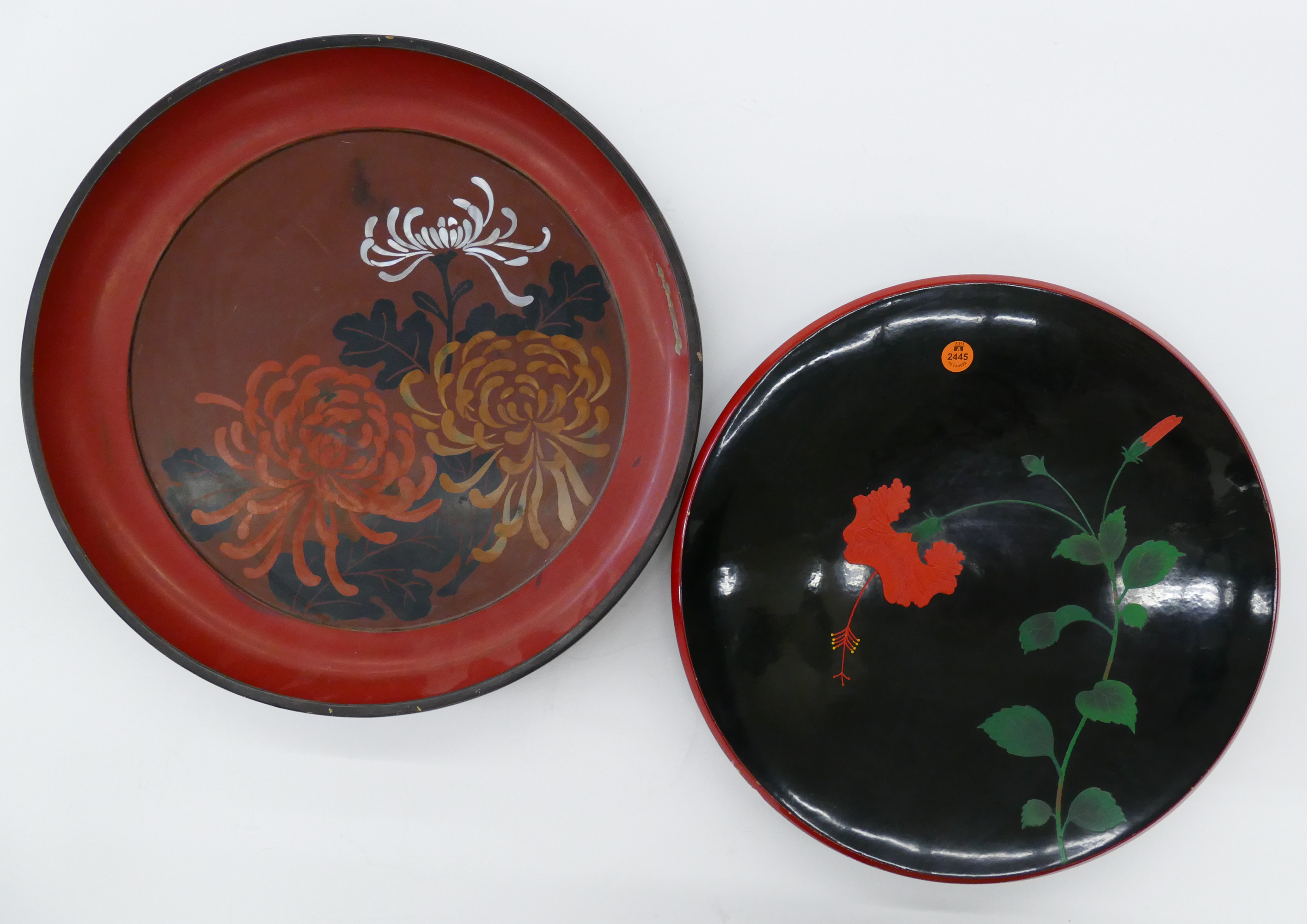 Appraisal: pc Old Japanese Lacquered Floral Trays- '' and ''