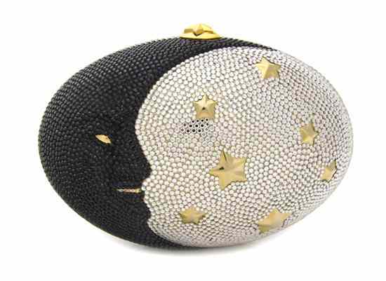 Appraisal: A Judith Leiber Black and Silver Crystal Moon Minaudiere allover