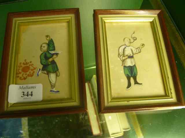 Appraisal: A PAIR OF MINIATURE CHINESE RICE PAPER PICTURES