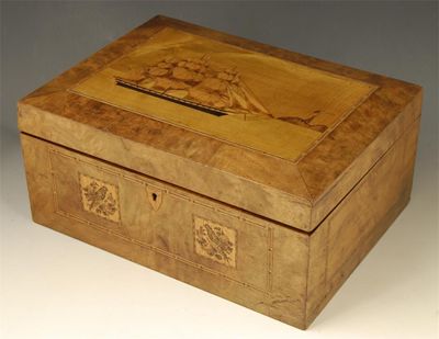 Appraisal: A Victorian walnut and Tunbridge ware box the hinged lid