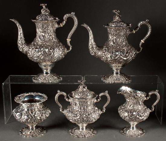 Appraisal: American repousse sterling silver five-piece tea and coffee service Stieff