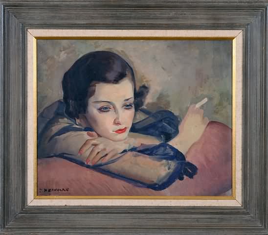 Appraisal: Woman with cigarette oil on board x SLL estate stamp