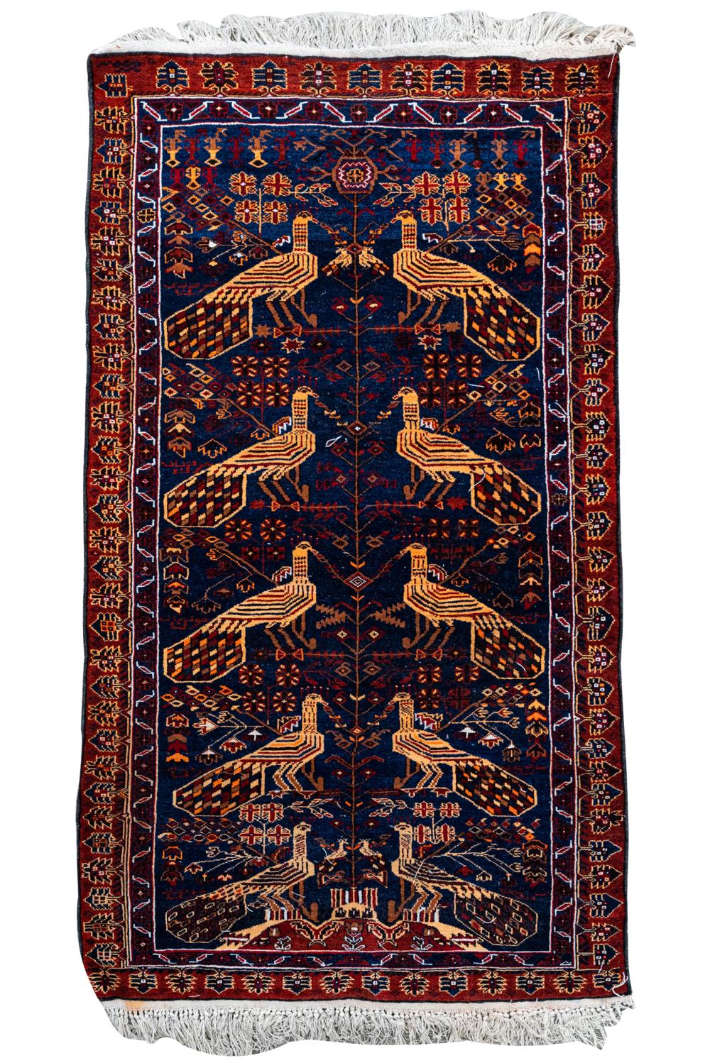 Appraisal: KAZAK RUGwool on cotton foundation woven with bird motifs '