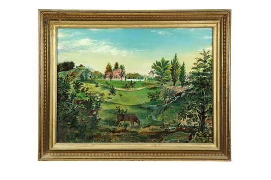 Appraisal: FOLKSY HOMESTEAD LANDSCAPE NEW ENGLAND ND HALF- TH CENTURY Oil