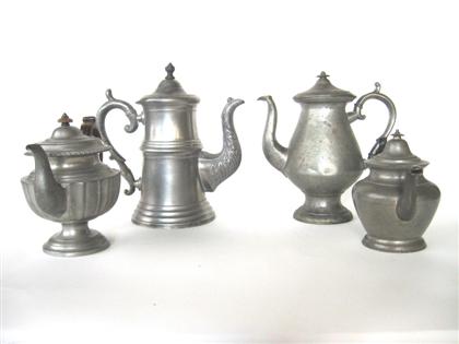 Appraisal: Two pewter coffeepots and two pewter teapots g w troy