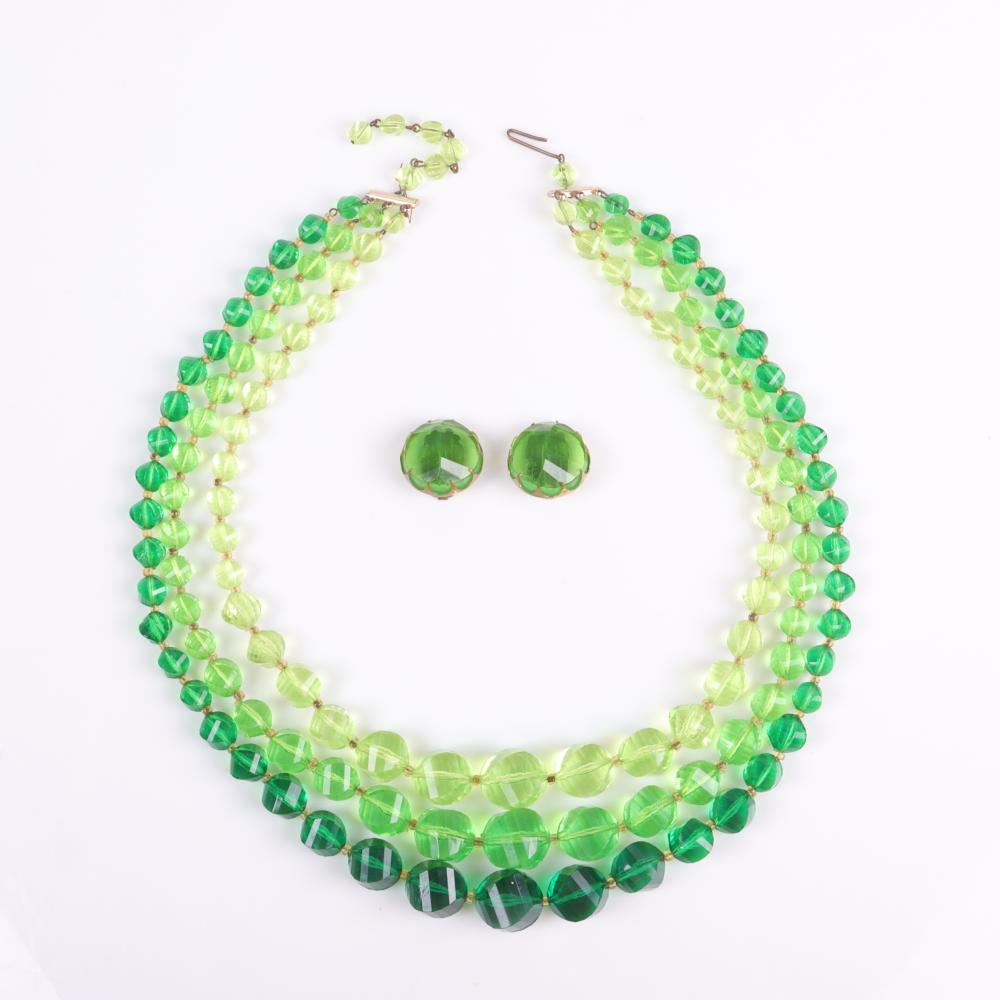 Appraisal: GERMAN -STRAND GRADUATED GREEN OMBRE ACRYLIC NECKLACE L DROP NECKLACE